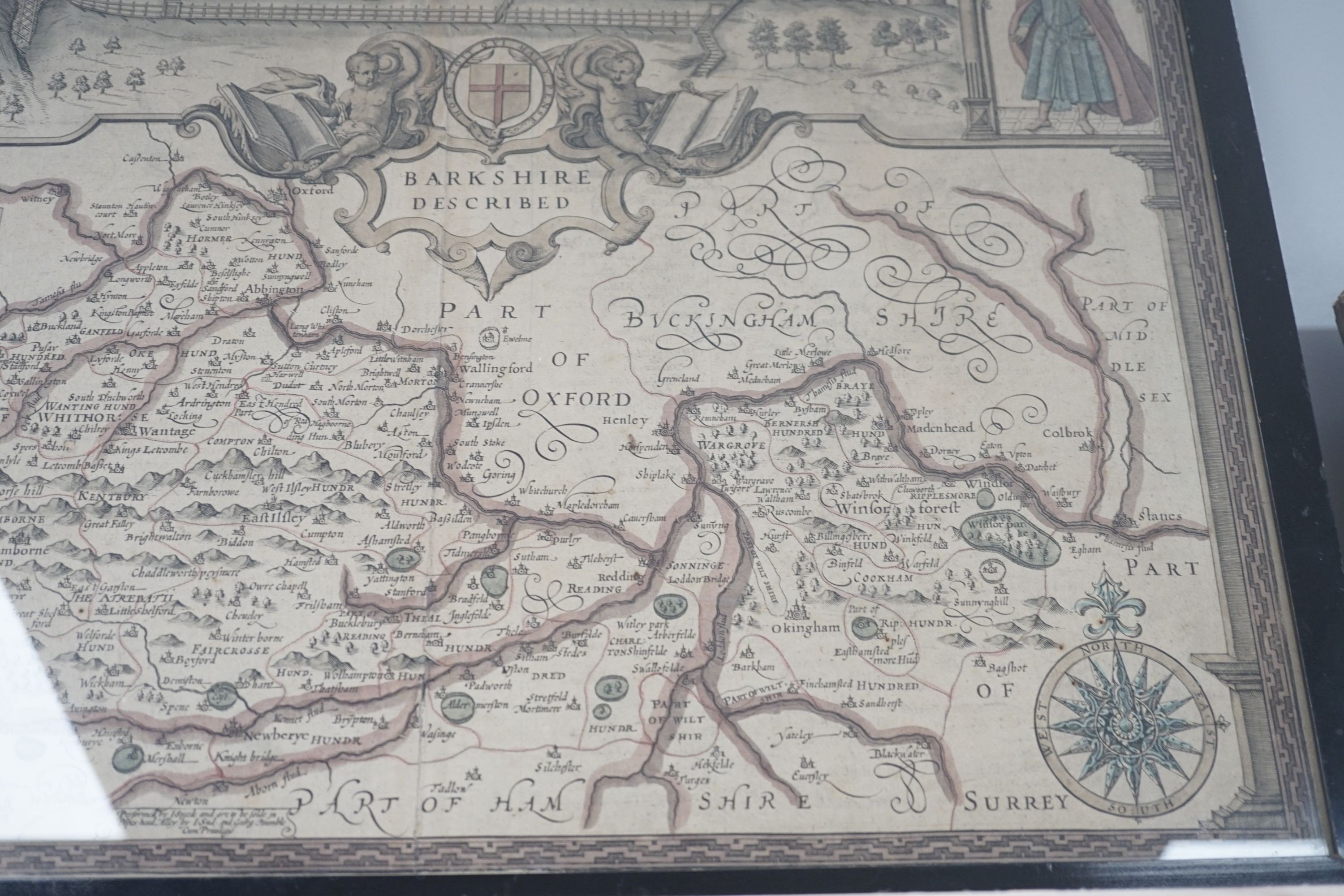 John Speed, coloured engraving, Map of Barkshire Described, 39 x 52cm